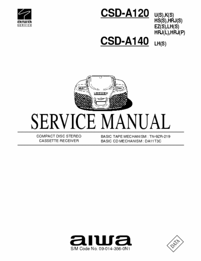 Aiwa CSD-A120 CD Stereo Tape Receiver - Tape Mech. TN-9ZR-219, CD Mech. DA11T3C - mod. CSD-A140 -  pag. 35